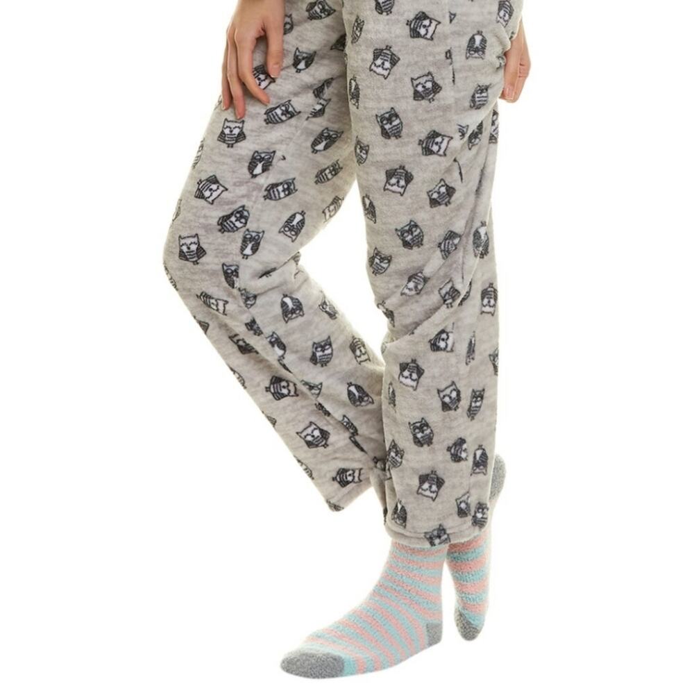 NWT Pillow Talk Cozy Toesie Plush Owl Lounge Pants with Striped Socks size XL